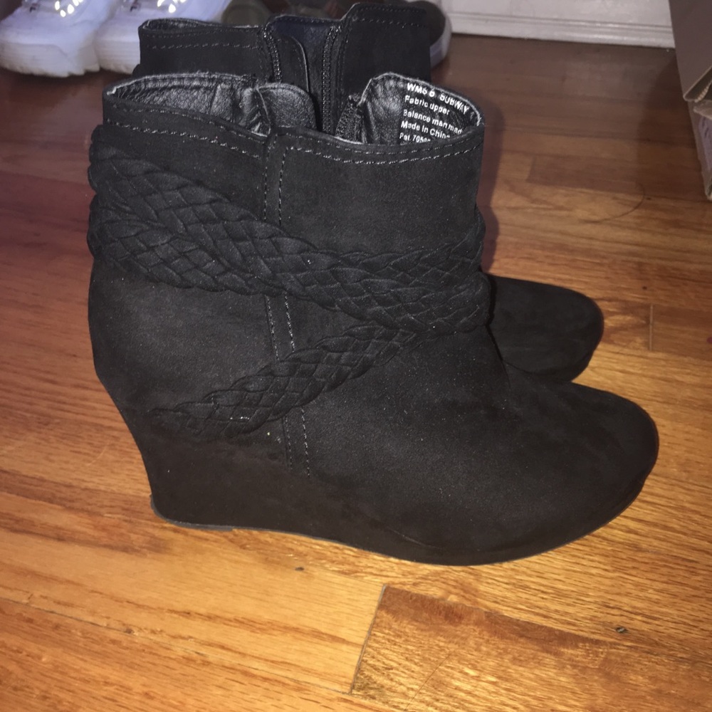 black bootie wedges